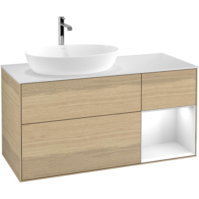 Tvättställsskåp Villeroy & Boch Finion med 3 Lådor Hylla och Bänkskiva för Ocentrerat Tvättställ från Artis & Collaro