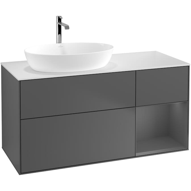 Tvättställsskåp Villeroy & Boch Finion med 3 Lådor Hylla och Bänkskiva för Ocentrerat Tvättställ från Artis & Collaro