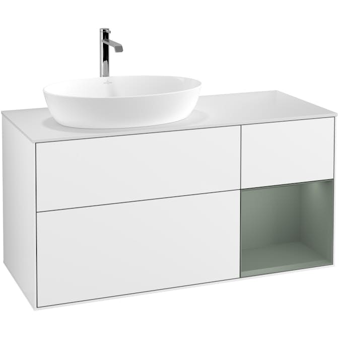 Tvättställsskåp Villeroy & Boch Finion med 3 Lådor Hylla och Bänkskiva för Ocentrerat Tvättställ från Artis & Collaro