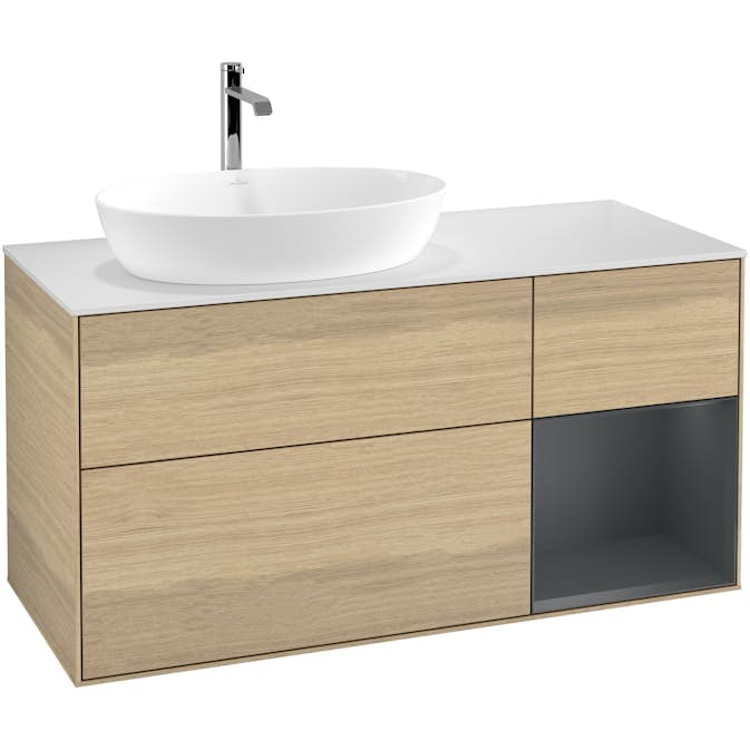 Tvättställsskåp Villeroy & Boch Finion med 3 Lådor Hylla och Bänkskiva för Ocentrerat Tvättställ från Artis & Collaro