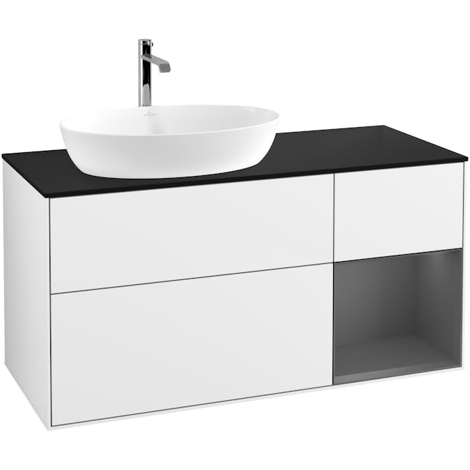Tvättställsskåp Villeroy & Boch Finion med 3 Lådor Hylla och Bänkskiva för Ocentrerat Tvättställ från Artis & Collaro