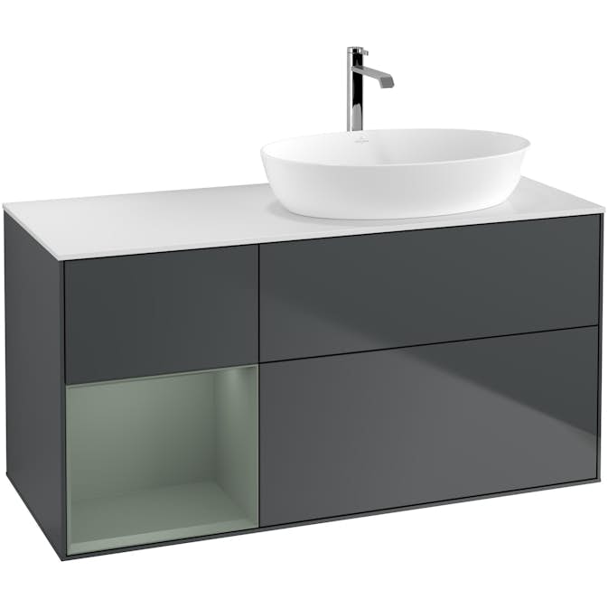 Tvättställsskåp Villeroy & Boch Finion med 3 Lådor Hylla och Bänkskiva för Ocentrerat Tvättställ från Artis & Collaro