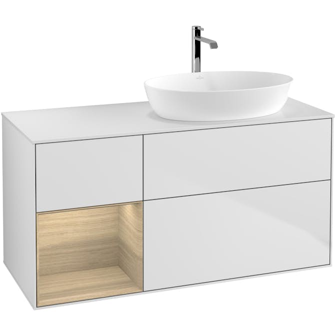 Tvättställsskåp Villeroy & Boch Finion med 3 Lådor Hylla och Bänkskiva för Ocentrerat Tvättställ från Artis & Collaro