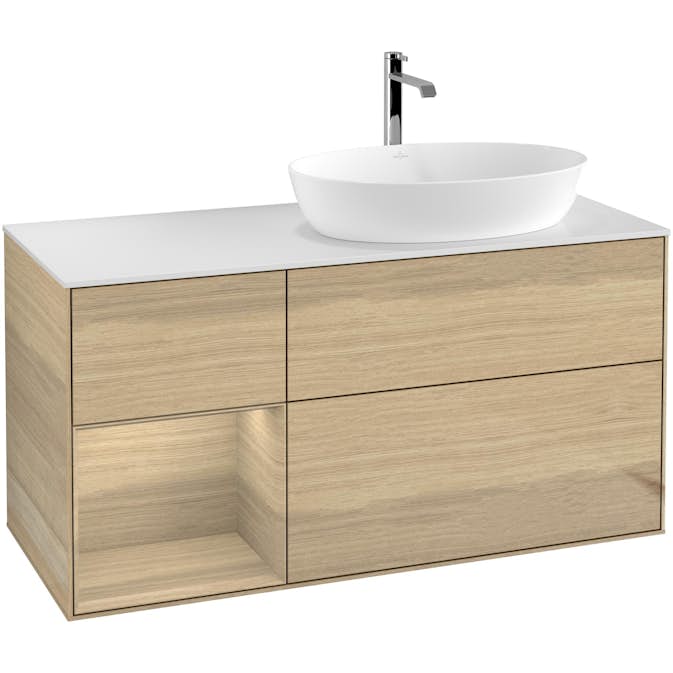 Tvättställsskåp Villeroy & Boch Finion med 3 Lådor Hylla och Bänkskiva för Ocentrerat Tvättställ från Artis & Collaro