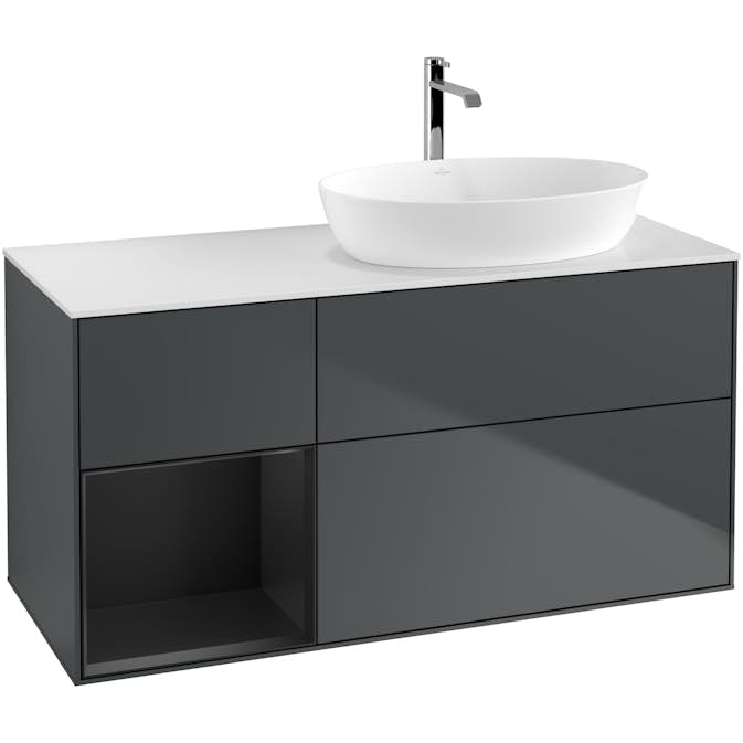 Tvättställsskåp Villeroy & Boch Finion med 3 Lådor Hylla och Bänkskiva för Ocentrerat Tvättställ från Artis & Collaro