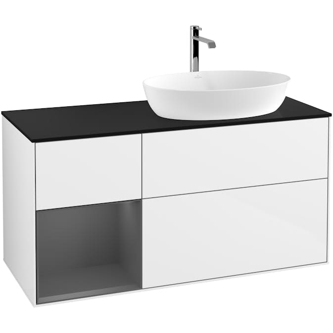 Tvättställsskåp Villeroy & Boch Finion med 3 Lådor Hylla och Bänkskiva för Ocentrerat Tvättställ från Artis & Collaro