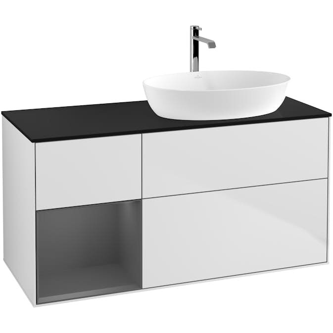 Tvättställsskåp Villeroy & Boch Finion med 3 Lådor Hylla och Bänkskiva för Ocentrerat Tvättställ från Artis & Collaro