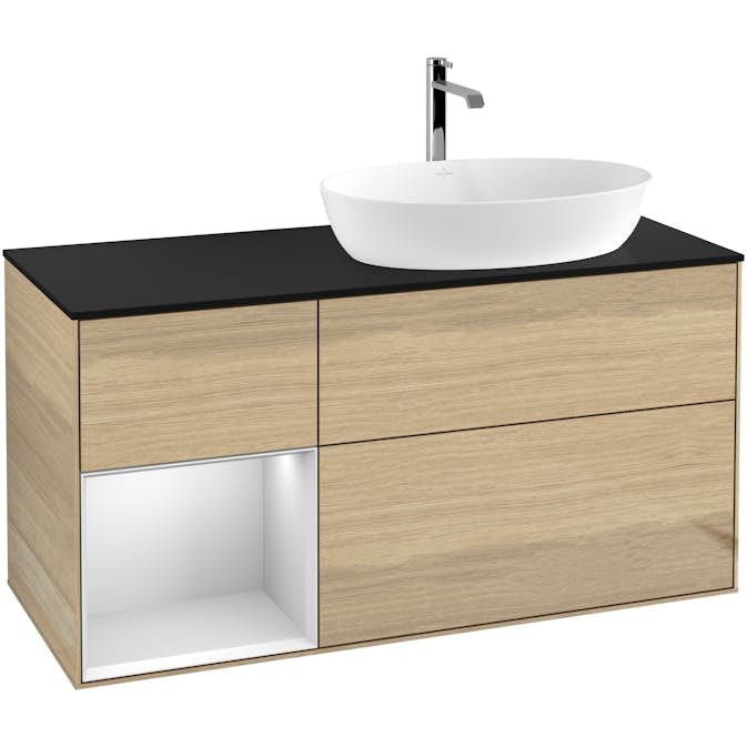 Tvättställsskåp Villeroy & Boch Finion med 3 Lådor Hylla och Bänkskiva för Ocentrerat Tvättställ från Artis & Collaro