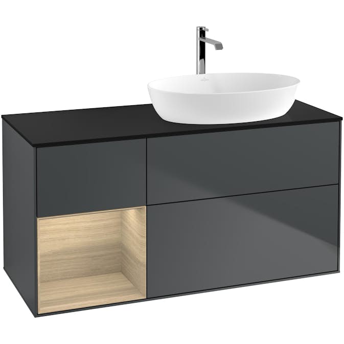 Tvättställsskåp Villeroy & Boch Finion med 3 Lådor Hylla och Bänkskiva för Ocentrerat Tvättställ från Artis & Collaro