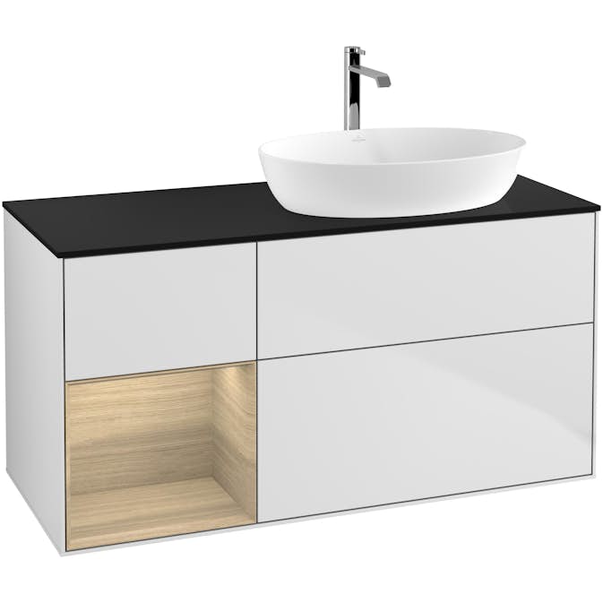 Tvättställsskåp Villeroy & Boch Finion med 3 Lådor Hylla och Bänkskiva för Ocentrerat Tvättställ från Artis & Collaro