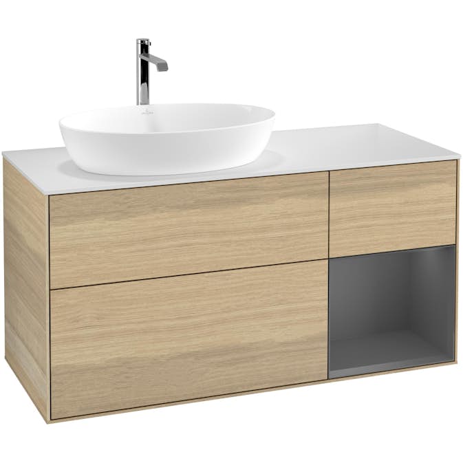 Tvättställsskåp Villeroy & Boch Finion med 3 Lådor Hylla och Bänkskiva för Ocentrerat Tvättställ från Artis & Collaro
