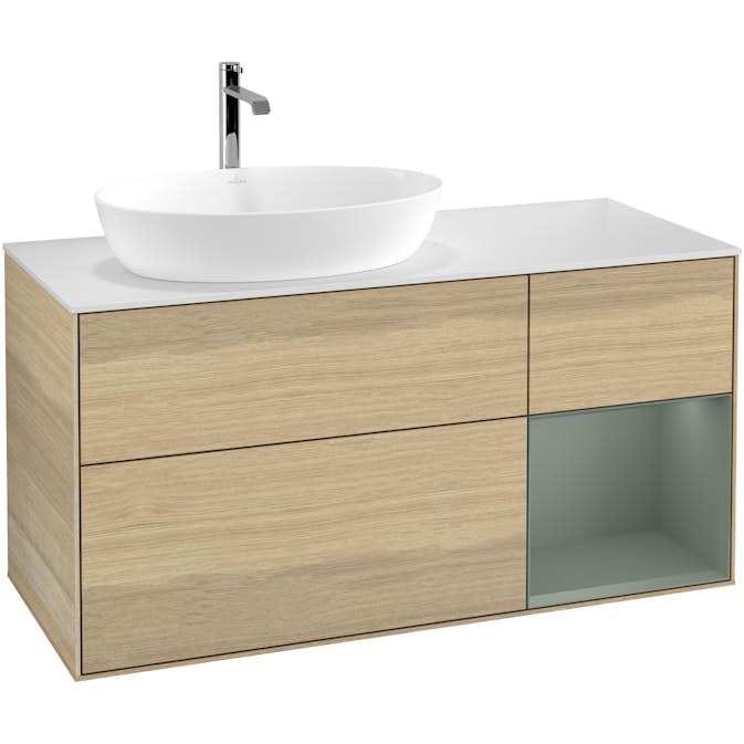 Tvättställsskåp Villeroy & Boch Finion med 3 Lådor Hylla och Bänkskiva för Ocentrerat Tvättställ från Artis & Collaro