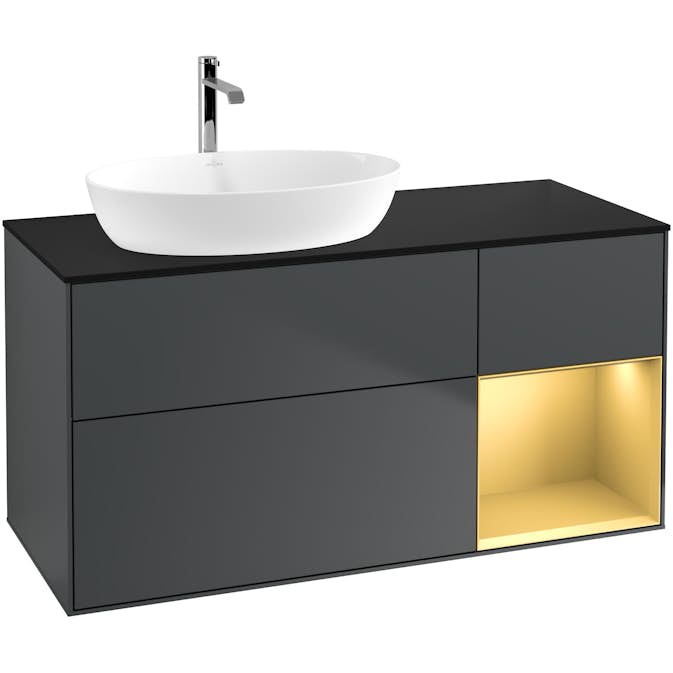 Tvättställsskåp Villeroy & Boch Finion med 3 Lådor Hylla och Bänkskiva för Ocentrerat Tvättställ från Artis & Collaro