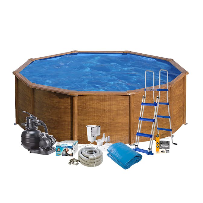 Poolpaket Swim & Fun Brown Steel Rund Baspaket 120 cm Djup