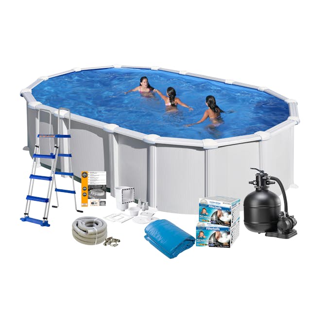 Poolpaket Swim & Fun White Steel Oval Baspaket 132 cm Djup