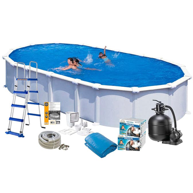 Poolpaket Swim & Fun White Steel Oval Baspaket 132 cm Djup