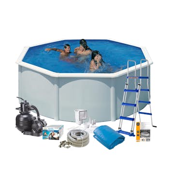 Poolpaket Swim & Fun White Steel Rund Baspaket 120 cm Djup