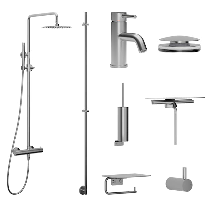 Blandarpaket Scandtap Steel Pleasure 2 med Handdukstork och Accessoarer