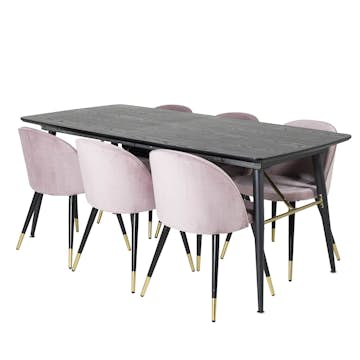 Matgrupp Venture Home Gold med 6 Velvet Stolar