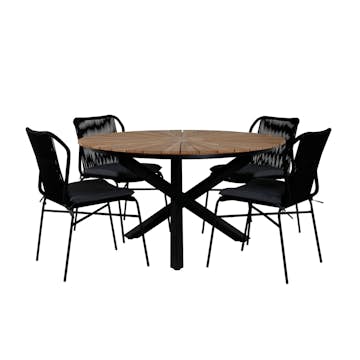 Matgrupp Utomhus Venture Home Meya med 4 Jefferson Stapelbara Trädgårdsstolar