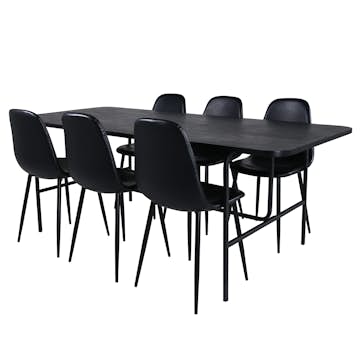 Matgrupp Venture Home Chicago Svart med 6 Pobbie Stolar
