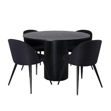 Matgrupp Venture Home Bianca Rund Svart med 4 Valentina Stolar