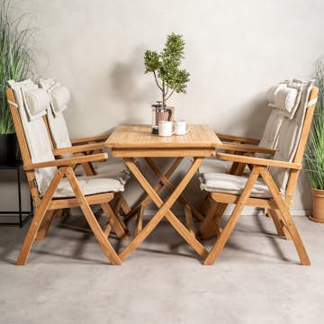 Matgrupp Venture Home Kenya 120x70 Teak med 4 Kenya Positionsfåtöljer