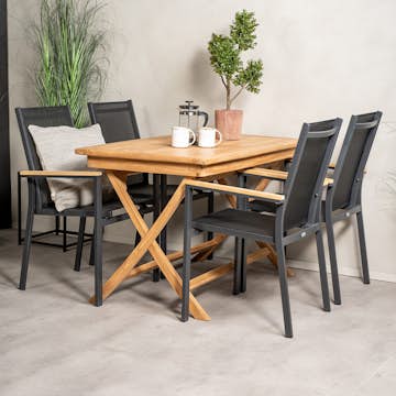 Matgrupp Venture Home Kenya 120x70 Teak med 4 Texas Stapelstolar