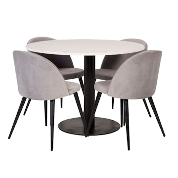 Matgrupp Venture Home Roxanna Vit Bord med 4 Valentina Stolar Sammet
