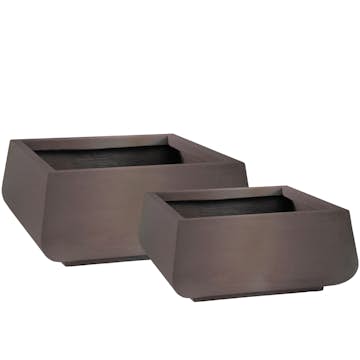 Kruka Lyfco Fyrkantig Låg Mörkbrun 2-pack