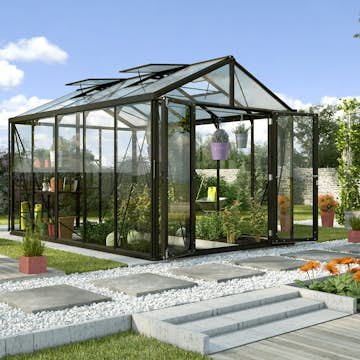 Växthus Vitavia Poseidon Aluminiumstomme med UV-Skyddat Polykarbonat & Härdat Glas, 10 m²