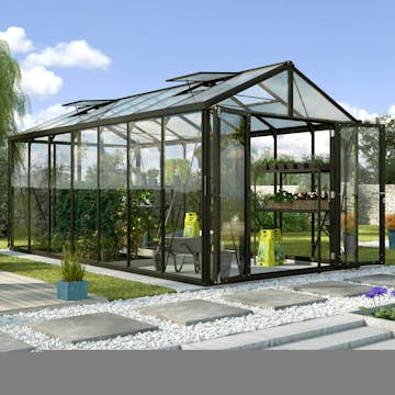Växthus Vitavia Poseidon Aluminiumstomme med UV-Skyddat Polykarbonat & Härdat Glas, 13,8 m²