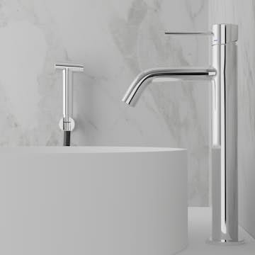 Tvättställsblandare Scandtap Steel Voyage High med Sidodusch