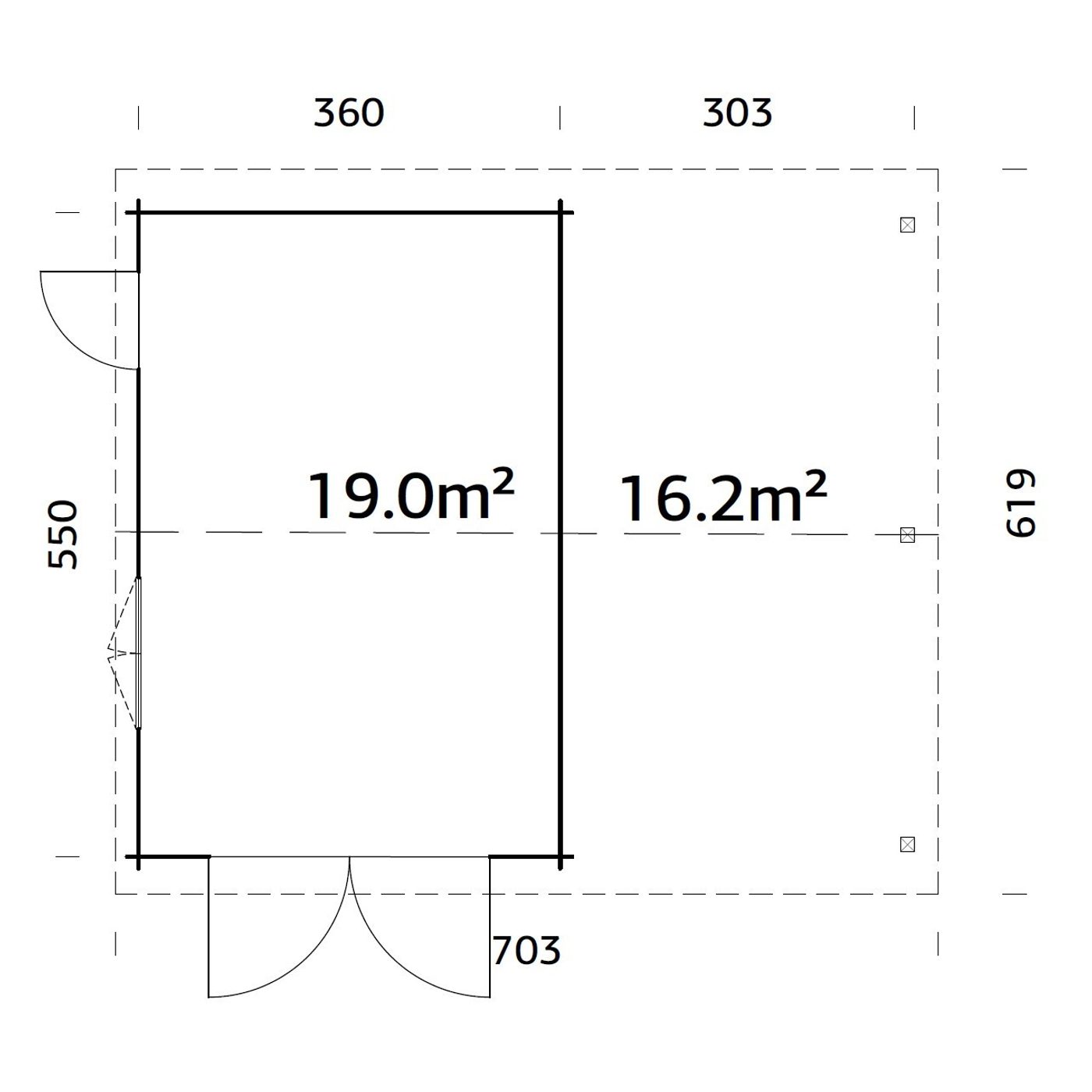 Roger 19,0+16,2 m2 with wooden gate NO Obehandlad