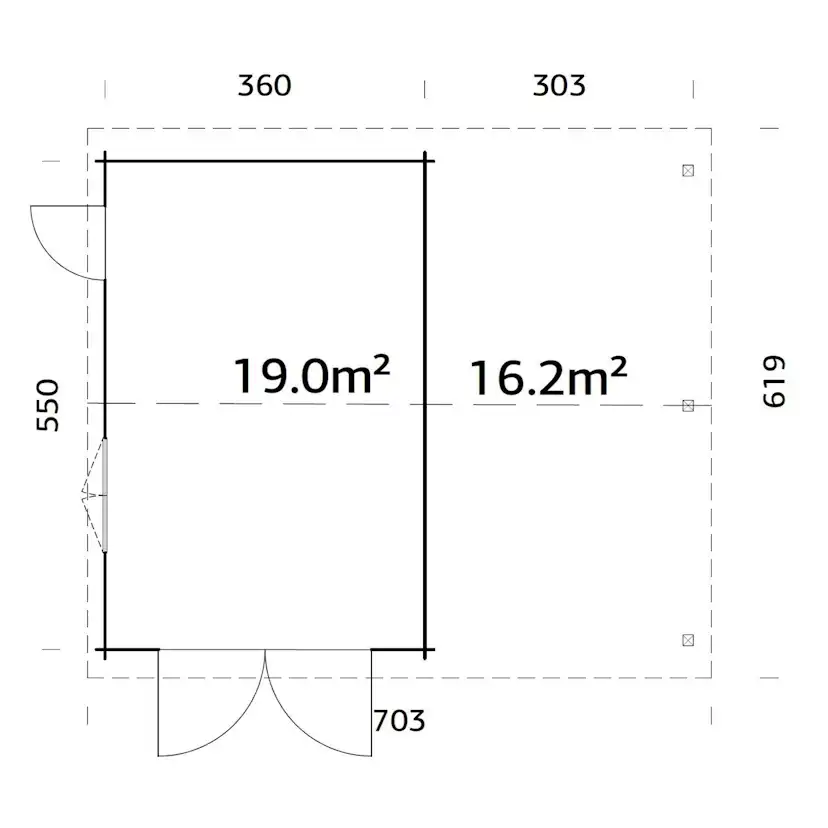 Roger 19,0+16,2 m2 with wooden gate NO Obehandlad