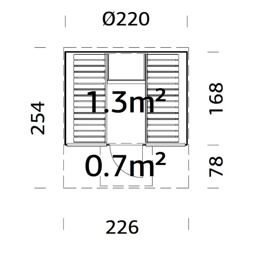 Bastutunna Palmako Anita 1,3, 0,7 m2 Med Glasvägg