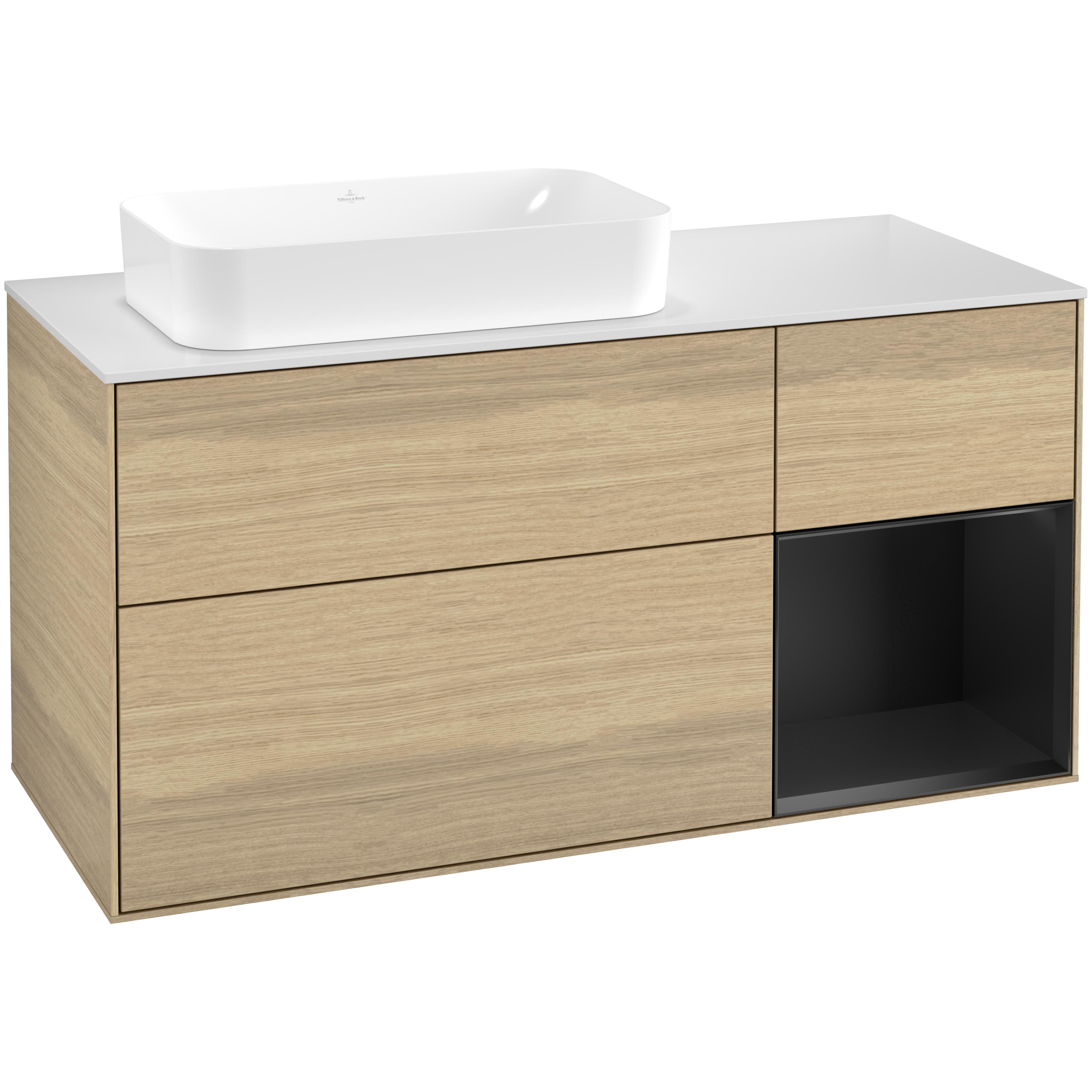 Tvättställsskåp Villeroy & Boch Finion med 3 Lådor Hylla och Bänkskiva för Ocentrerat Fristående Tvättställ