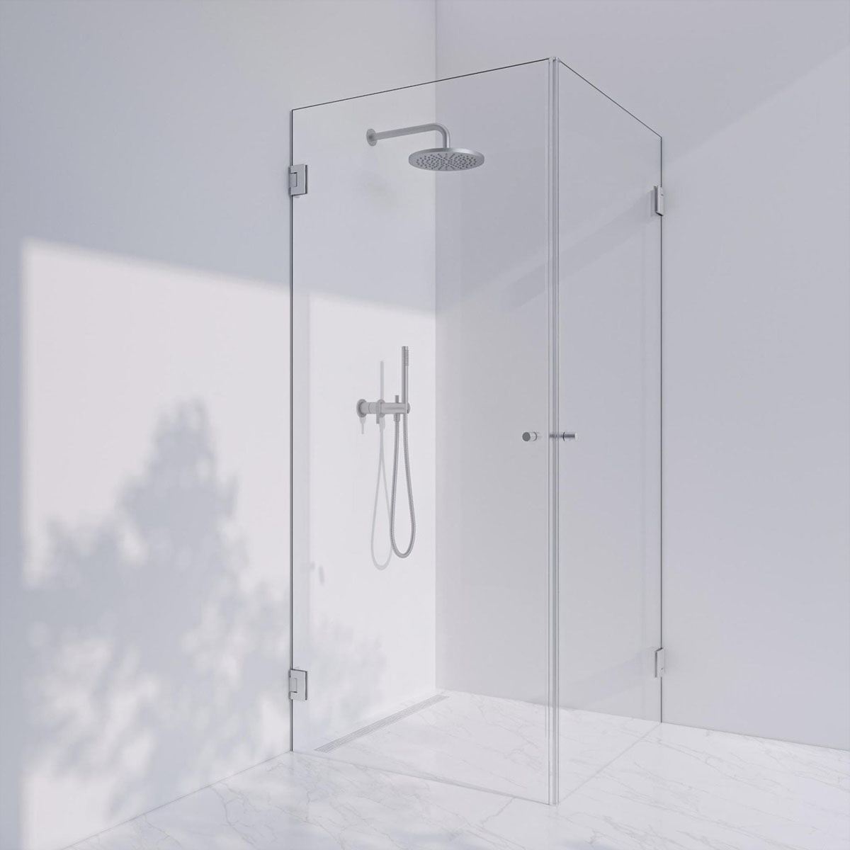 Invitrea Flair GH22/80x80/Blank krom/Fingerhål/Linjeglas Storlek: 800x800 mm, Glastyp: Linjeglas, Profil: Blank Krom, Handtag: Fingerhål
