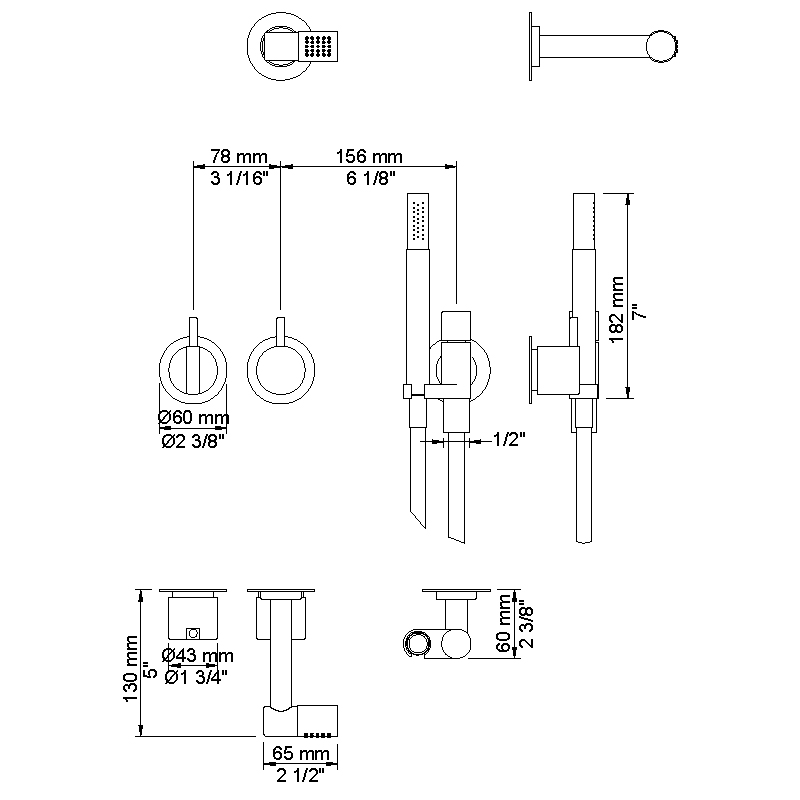 Takduschset Vola 2471-081D för Inbyggnad