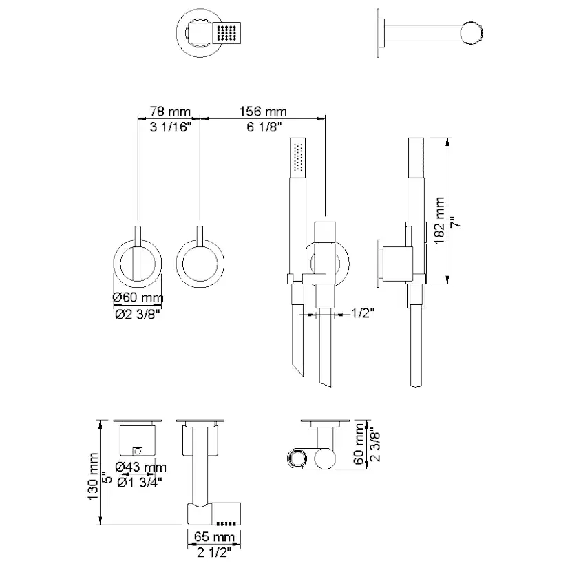 Takduschset Vola 2471-081D för Inbyggnad