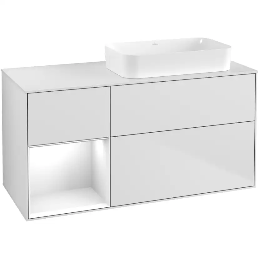 Tvättställsskåp Villeroy & Boch Finion med 3 Lådor Hylla och Bänkskiva för Ocentrerat Fristående Tvättställ