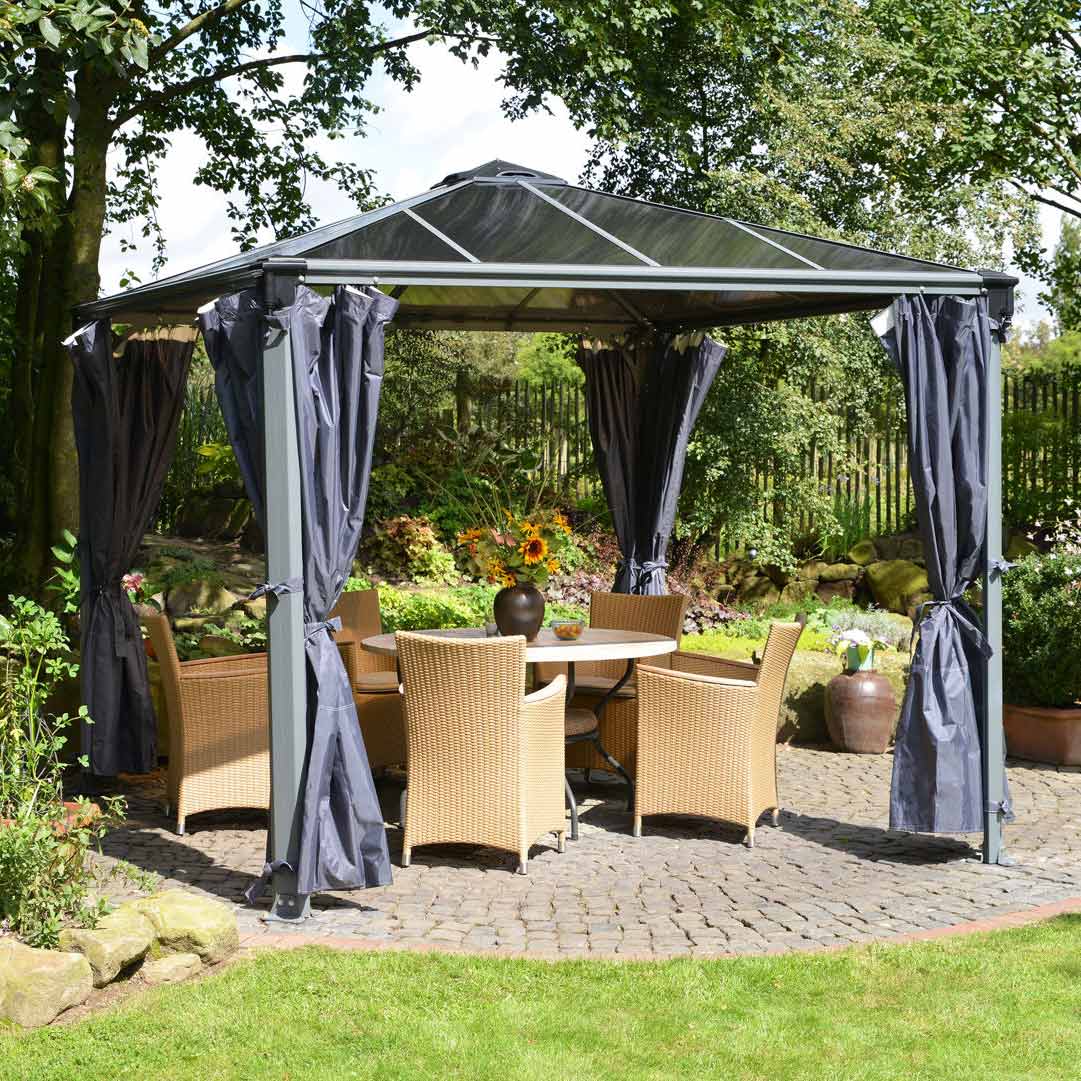 Draperi gop Till Palermo Pergola UV-skyddad Polyesterväv, Grå, 4st