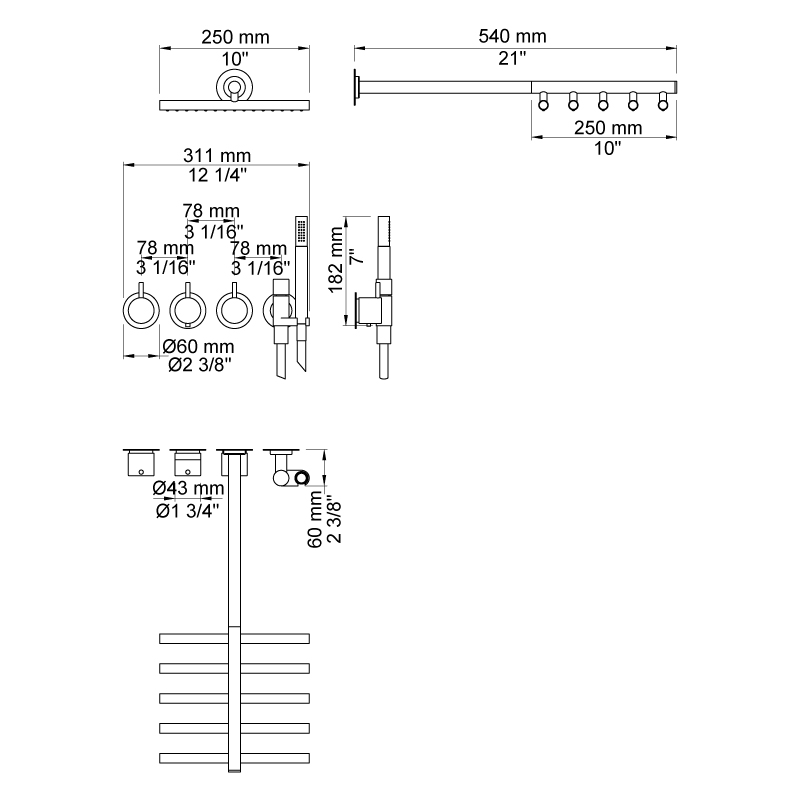 Takduschset Vola 5471R-051 för Inbyggnad