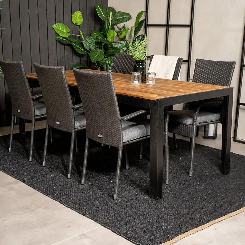 Bois bord 200*100cmSvart Legs/Acacia +Anna stol-Svart6 Akacia/Svart