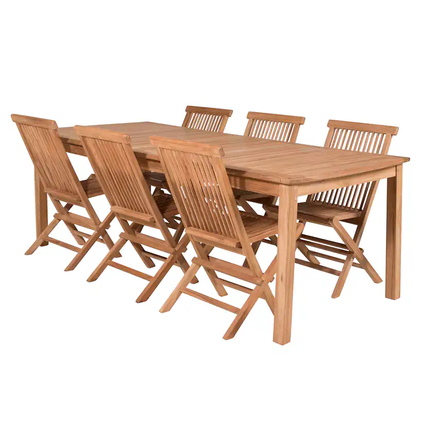 Matgrupp Venture Home Kenya 220x100 Teak med 6 Fällbara Stolar