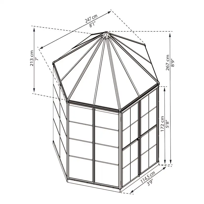 Växthus Canopia by Palram Oasis Hexagonal Aluminiumstomme med UV-Skyddade Polykarbonatpaneler, 6.1 m2