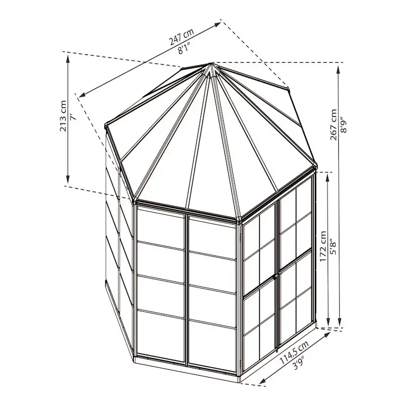 Växthus Canopia by Palram Oasis Hexagonal Aluminiumstomme med UV-Skyddade Polykarbonatpaneler, 6.1 m2