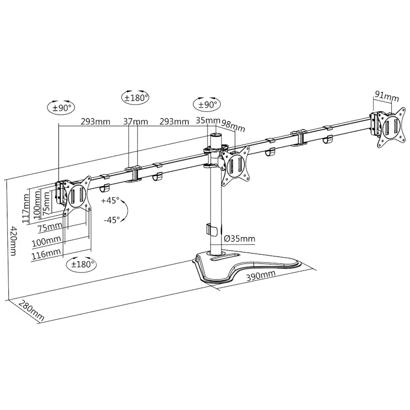 Monitorställ/Fot LogiLink Trippel 17-27 tum 2x658 mm