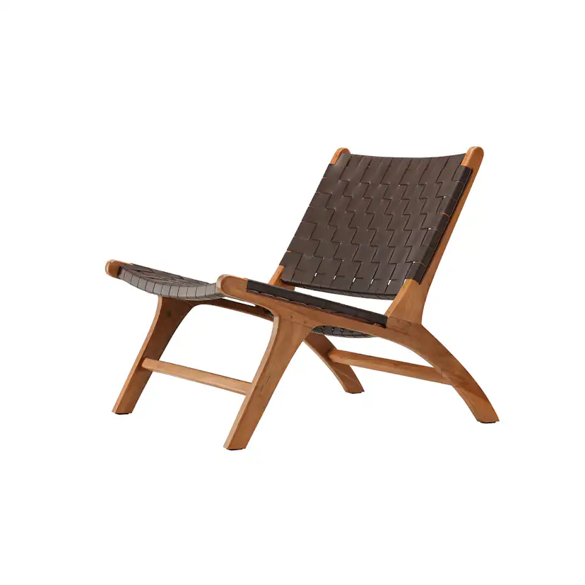 Loungestol Vind Rike Fåtölj i Brun Konstläder & Teak
