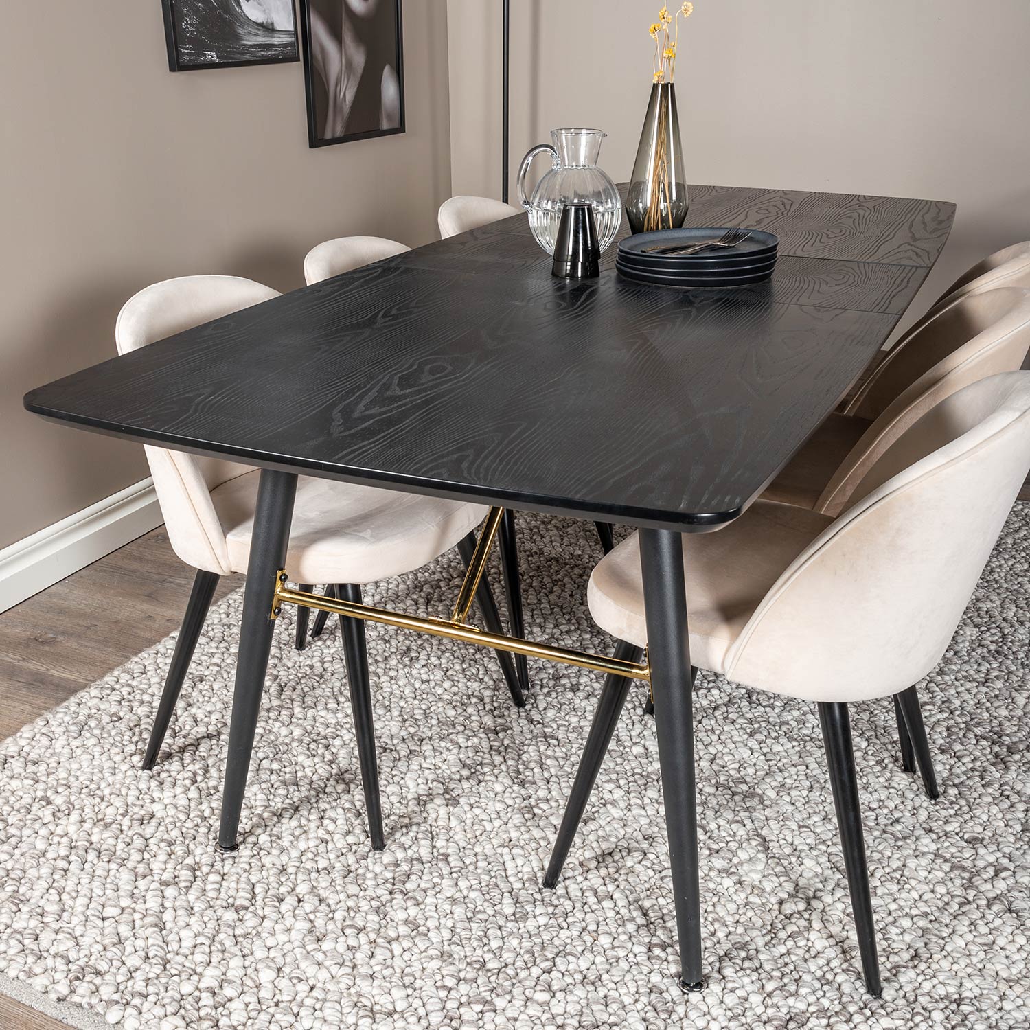 Matgrupp Venture Home Gold med 6 Velvet Stolar